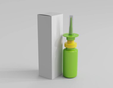 Metallic Nasal Spray Bottle Mockup Isolated On Gray Background. 3d illustration