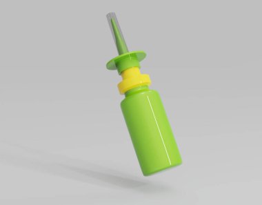 Metallic Nasal Spray Bottle Mockup Isolated On Gray Background. 3d illustration