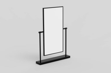 Gerçekçi sokak reklam panosu, dikey model. Açık hava reklamı için çerçeveli şehir ışığı panosu. Sunum, promosyon, reklam ve tasarım için şablon ekranı. 3d illüstrasyon