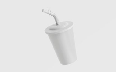 Beyaz arka planda saman maketi izole edilmiş parlak plastik kupa. 3d illüstrasyon