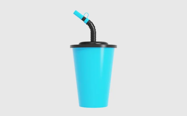 Glossy Plastic Cup Mit Stroh Attrappe Isoliert Auf Weißem Hintergrund — Stockfoto