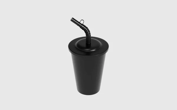 Glossy Plastic Cup Mit Stroh Attrappe Isoliert Auf Weißem Hintergrund — Stockfoto