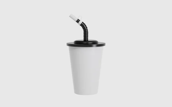 Fényes Műanyag Kupa Szalma Mockup Izolált Fehér Háttér Illusztráció — Stock Fotó
