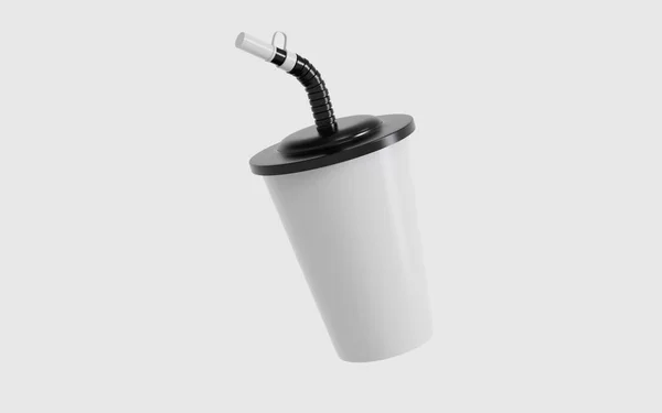 Taça Plástico Brilhante Com Palha Mockup Isolado Fundo Branco Ilustração — Fotografia de Stock