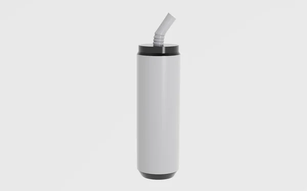 Glanzende Plastic Beker Met Stro Mockup Geïsoleerd Witte Achtergrond Illustratie — Stockfoto