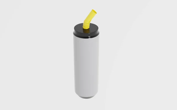 Copa Plástico Brillante Con Paja Mockup Aislado Sobre Fondo Blanco —  Fotos de Stock