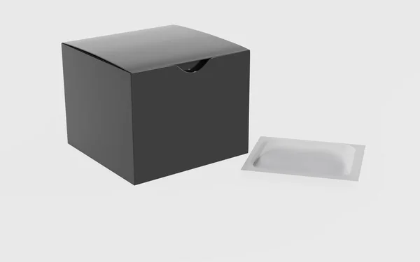 Настоящая Картонная Коробка Саше Макетом Перспективный Взгляд Иллюстрация Изолированы Белом — стоковое фото