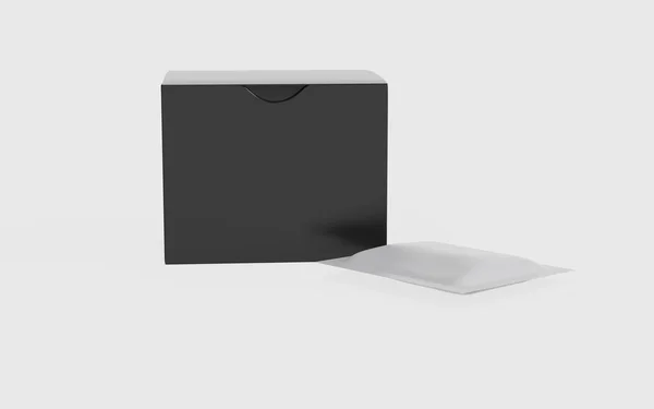 现实的纸板箱与包包装模型 3D图解在白色背景上孤立 准备好设计了 — 图库照片