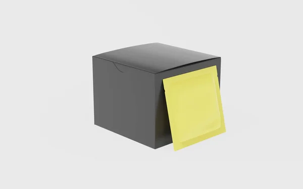 Realistic Cardboard Box Sachet Mockup Perspective View Illustration Isolated White — Stock Photo, Image
