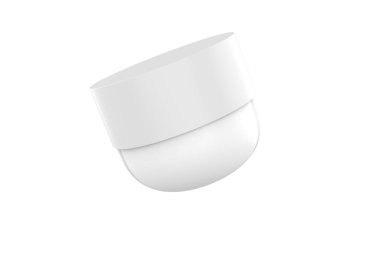 Kozmetik krem paketi modeli. Cilt kızarıklığı makyaj malzemesi paketi, yuvarlak örnek tasarımı. Güzellik kremi kabı, tereyağı ya da fırça. 3d illüstrasyon