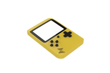 Gameboy taşınabilir oyun aleti. Beyaz bir arka planda izole edilmiş. 3d illüstrasyon