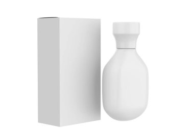 Beyaz arka planda izole edilmiş, parlak şişe maketi. 3d illüstrasyon