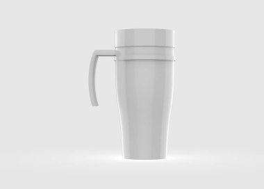 realistic thermo cups with plastic handle isolated on white background. 3d illustration