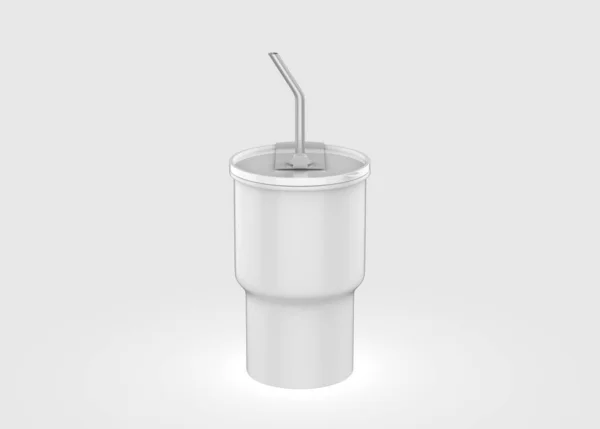 Blank Disposable Plastic Cup Straw Mockup Isolated White Background Illustration — Zdjęcie stockowe
