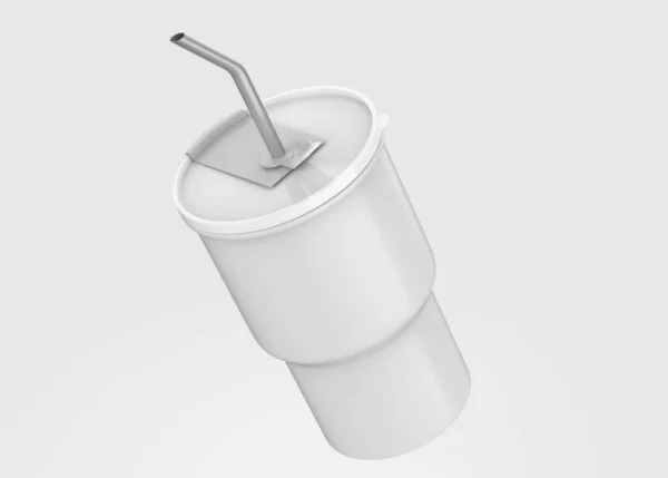 Blank Disposable Plastic Cup Straw Mockup Isolated White Background Illustration — Stockfoto