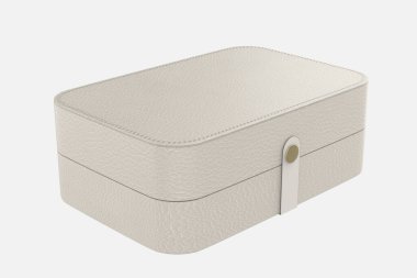 Beyaz kutuya izole edilmiş mücevherler için küçük deri bir kutu. 3d illüstrasyon