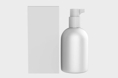 Pompa şişesi. Kozmetik losyon şişesi boş. Plastik vücut jeli kutusu ya da krem şampuan ambalajlama ürünü. 3d illüstrasyon yukarı