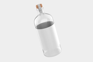 Cam Cin Şişe Mockup Beyaz arka planda izole edildi. 3d illüstrasyon