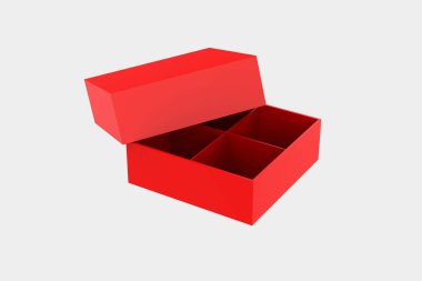 Açılmış Karton Kutu Yapılandırması beyaz arkaplanda izole edildi. 3d illüstrasyon