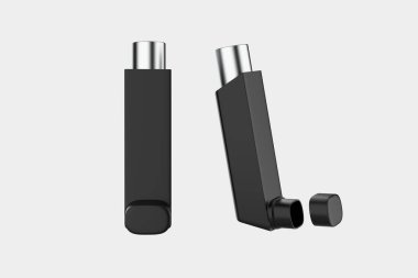 Astımı ve nefes darlığı olan hastalar için tıbbi sprey. Tedavi ve önleme. 3d illüstrasyon