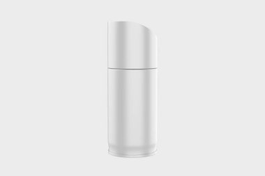 Kadınlar ve erkekler için deodorant spreyi. Tasarımınız için metal şişe şablonu oluşturun. 3d illüstrasyon