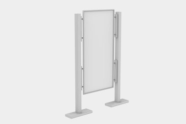 Açık hava reklam standı. Beyaz arka planda izole edilmiş bir resim. Tasarımınız için şablonu hazırlayın. 3d illüstrasyon