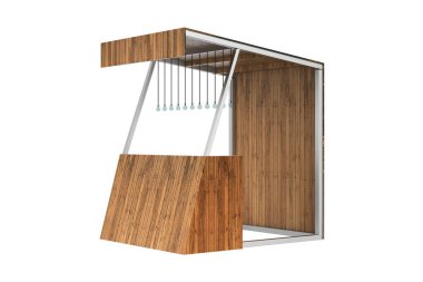 Beyaz arka planda izole edilmiş ürünleri satmak için büfe tezgahı market arabası. 3d illüstrasyon