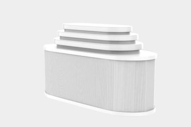 Parfüm, Makyaj ve diğer kozmetik ürünlerini göster. 3d illüstrasyon