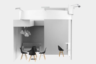 Sergi kabini, Model, Boş Perakende Satış standı, Resepsiyon veya Yardım Servisi Tezgahı. 3B illüstrasyon