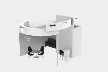 Sergi kabini, Model, Boş Perakende Satış standı, Resepsiyon veya Yardım Servisi Tezgahı. 3B illüstrasyon