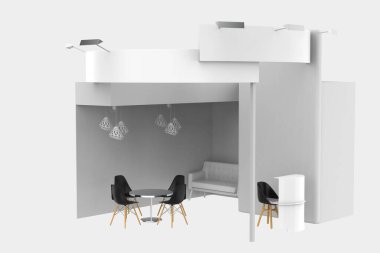 Sergi kabini, Model, Boş Perakende Satış standı, Resepsiyon veya Yardım Servisi Tezgahı. 3B illüstrasyon