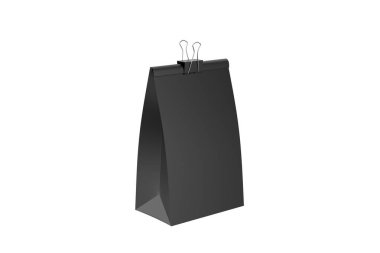 Kağıt torba, beyaz arka planda izole edilmiş ciltlenmiş klip modeli. 3d illüstrasyon