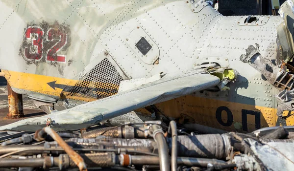 Detaily Vrtulníku Zbytky Zničené Bojové Helikoptéry Ruského Letectva Hind Crocodile — Stock fotografie