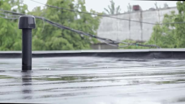 Raindrops Knock Roof Heavy Rain Downpour Flat Roof Building Covered — Stock videók