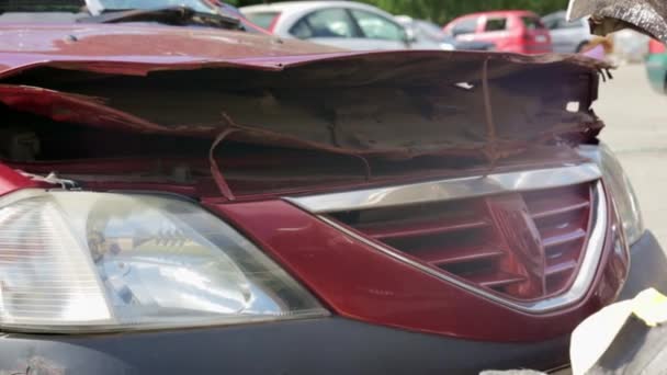 Broken Car Accident Body Car Damaged Severe Car Accident Collision — Stock videók