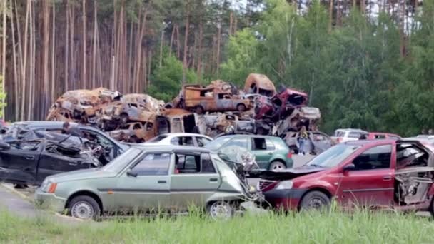 Auto Staden Irpin Kiev Regionen Konsekvenser Invasionen Den Ryska Armén — Stockvideo