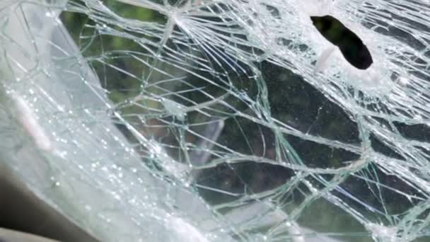 Cracked Car Windshield Accident Close Wrecked Vehicle Collision Pedestrian Car — Vídeos de Stock