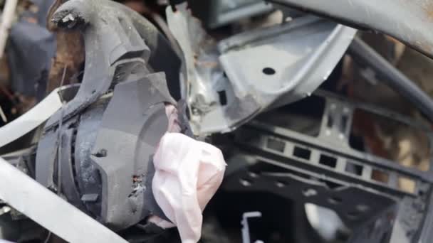 Airbag Motoristas Implantado Volante Carro Após Colisão Airbags Deflacionados Após — Vídeo de Stock