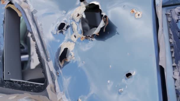 Car Riddled Bullets War Russia Ukraine Car Civilians Shot Evacuation — Stock Video