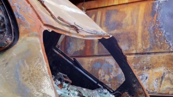 Rusty Queimou Carros Destruídos Por Explosões Foguetes Guerra Ucrânia Carros — Vídeo de Stock