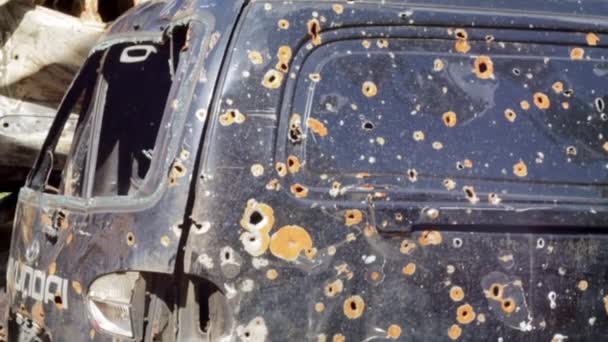 Car Riddled Bullets War Ukraine Shot Car Civilians While Trying — Stock Video