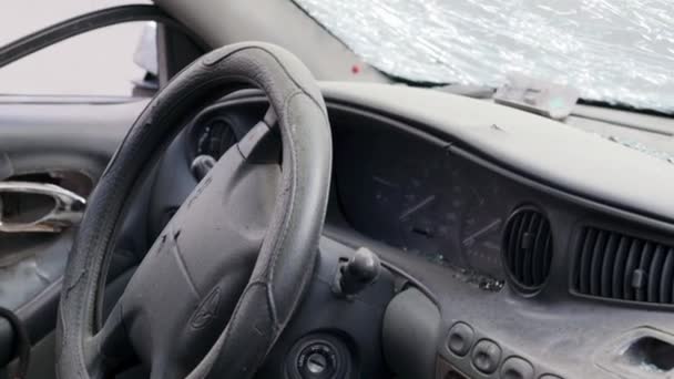 Car Riddled Bullets War Ukraine Shot Car Civilians While Trying — Stockvideo