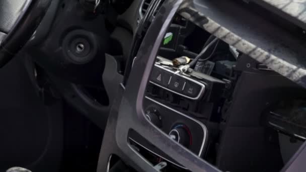 Closeup Steering Wheel Car Accident Drivers Airbags Did Deploy Broken — Vídeos de Stock