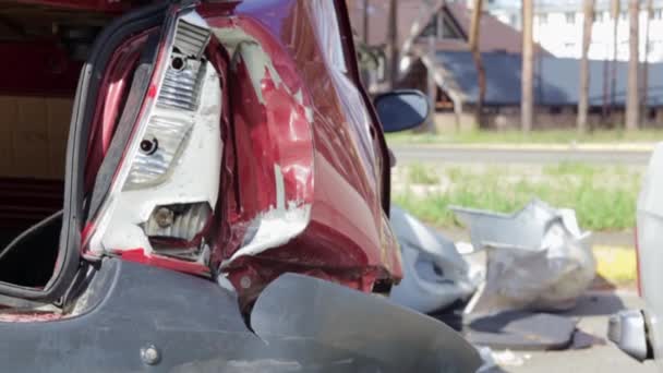 Red Car Terrible Accident Side Road Frontal Side Impact Life — Video