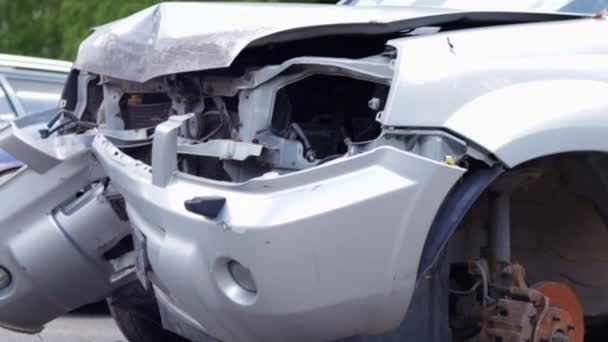 Broken Headlights Result Collision Broken Gray Car Accident Car Accident — Stock Video