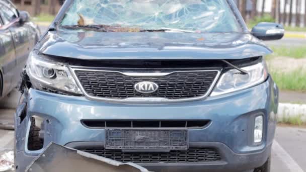 Car Riddled Bullets War Ukraine Shot Car Civilians While Trying — Vídeo de stock