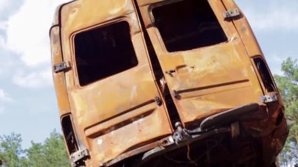 Burnt Car Body Riddled Bullets War Russia Ukraine Bullet Holes — Vídeo de Stock
