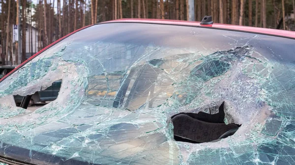 Зламане Лобове Скло Від Автомобільної Аварії Вітрове Скло Машини Зламалося — стокове фото