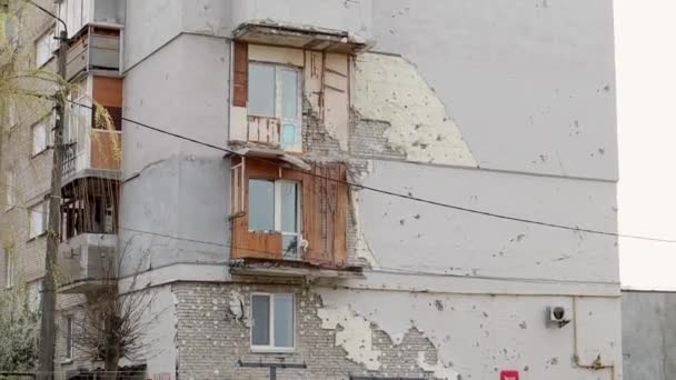 Spalone Mieszkania Wielokondygnacyjnym Budynku Mieszkalnym Konsekwencje Wojny Ukrainie Budynki Zniszczone — Wideo stockowe