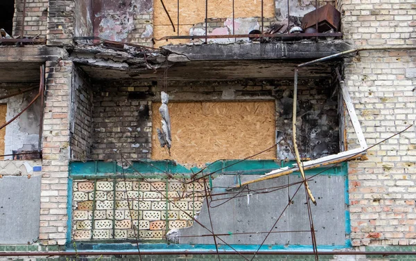 Сожженные Квартиры Многоэтажном Жилом Доме Последствия Войны Украине Здания Поврежденные — стоковое фото